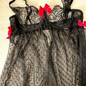 Lingerie Teddy Black polka dot and hot pink bows